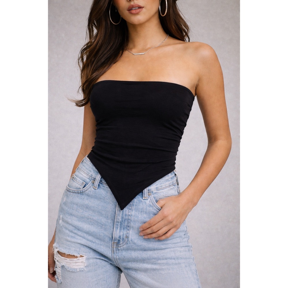 Womens Akira Tube‎ Top Crop Black Strapless Size large Zip Up NEW
